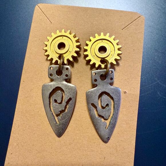 Steampunk Mixed Metal Handcrafted Artisan Drop Earrings - Picture 5 of 6
